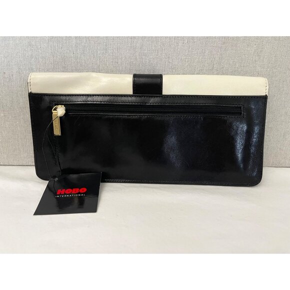 Hobo International Black & Cream Leather Clutch With Snap & Zip Closures - Picture 2 of 9